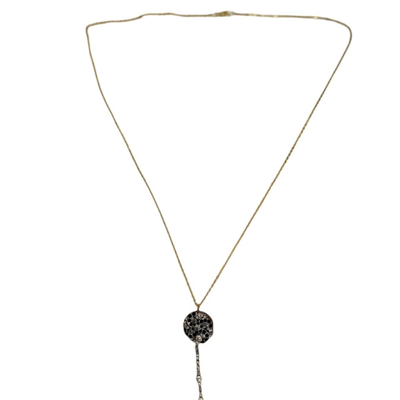 14K Plated Black Clear Crystal Flower Cork Rhinestone Drop Stone Cable Necklace - Picture 2 of 3